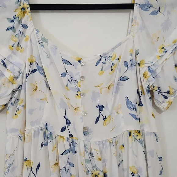 Lovestitch Honey Puff Sleeve Mini Dress white yellow blue M Medium - Picture 2 of 5